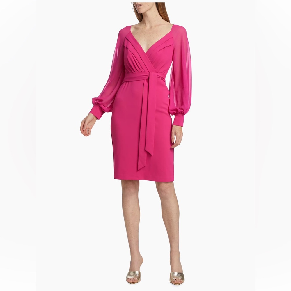 Badgley Mischka Bishop-Sleeve Belted Cocktail Dress Size 10 NWT